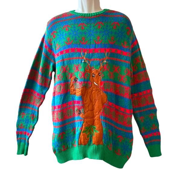 Blizzard Bay NUDE-olph the Body Builder Reindeer Ugly Christmas Sweater Size Med - Picture 1 of 6